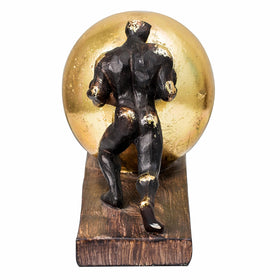 Lukitas Sisyphus sculpture matte gold finish enhances modern interiors.