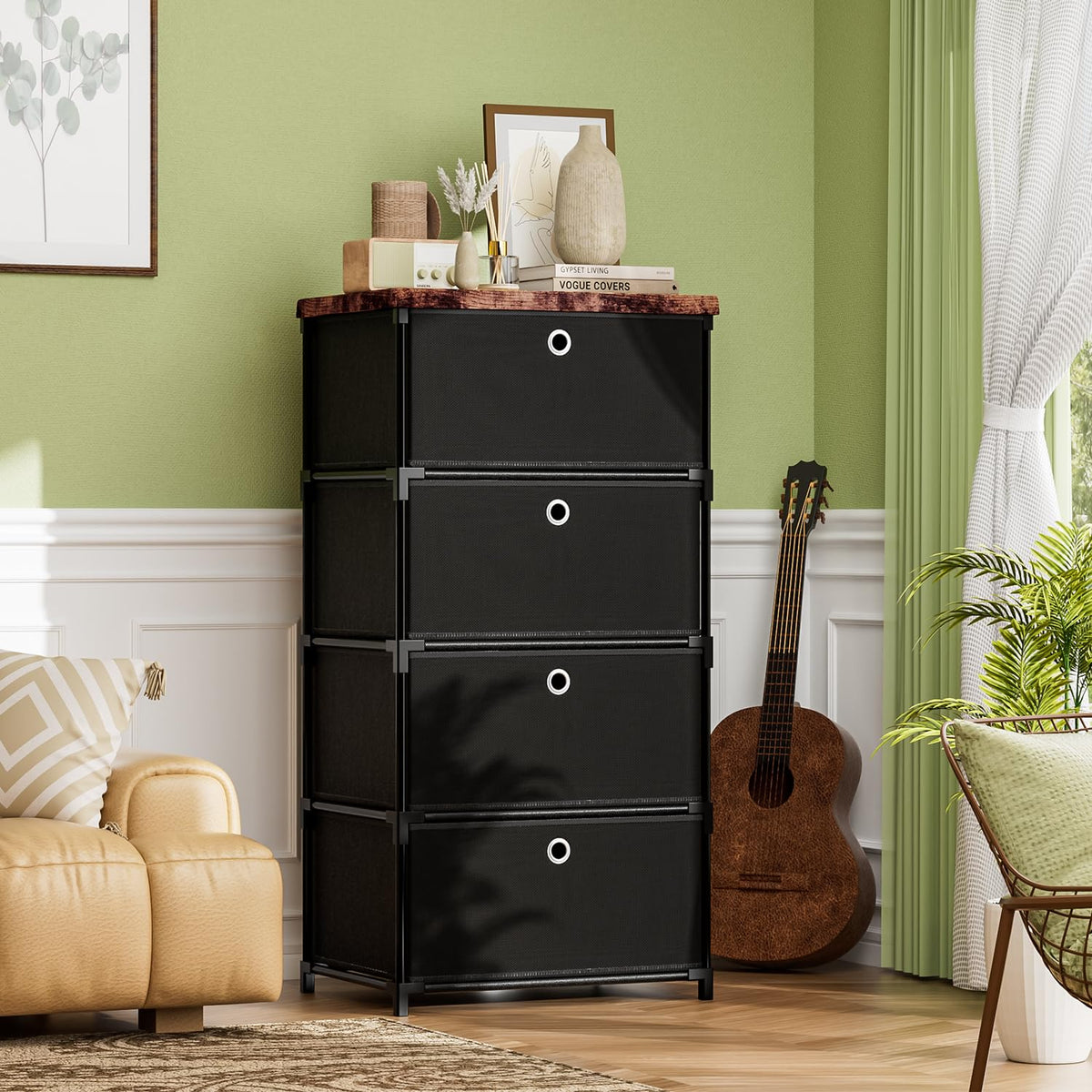 LUKYTOWER compact fabric dresser assembled quickly, ideal for dorm rooms or small spaces.