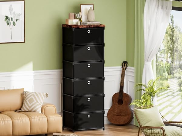LUKYTOWER fabric dresser open drawers showing smooth, easy-glide slides