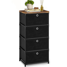 LUKYTOWER fabric drawer dresser with four drawers in black for organized closet storage.