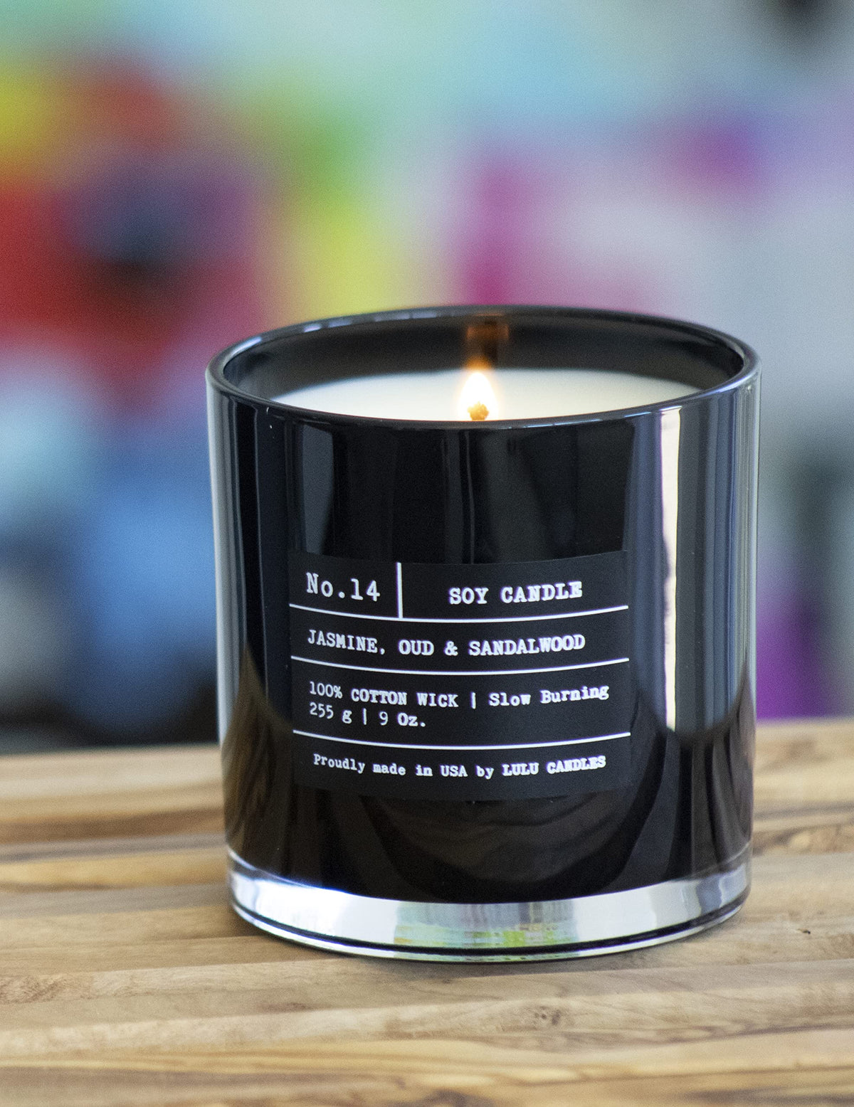 Lulu Candles Espresso Bean lit jar creating a warm, inviting glow.