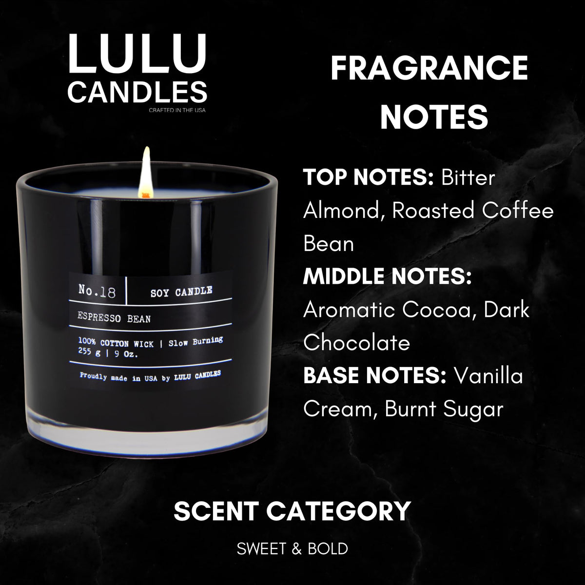 Lulu Candles Espresso Bean close-up of the cotton wick for a steady burn.