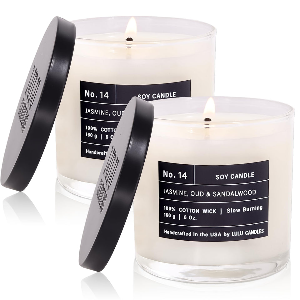 Lulu Candles Jasmine-Oud-Sandalwood jar showing a rich fragrance for cozy spaces.