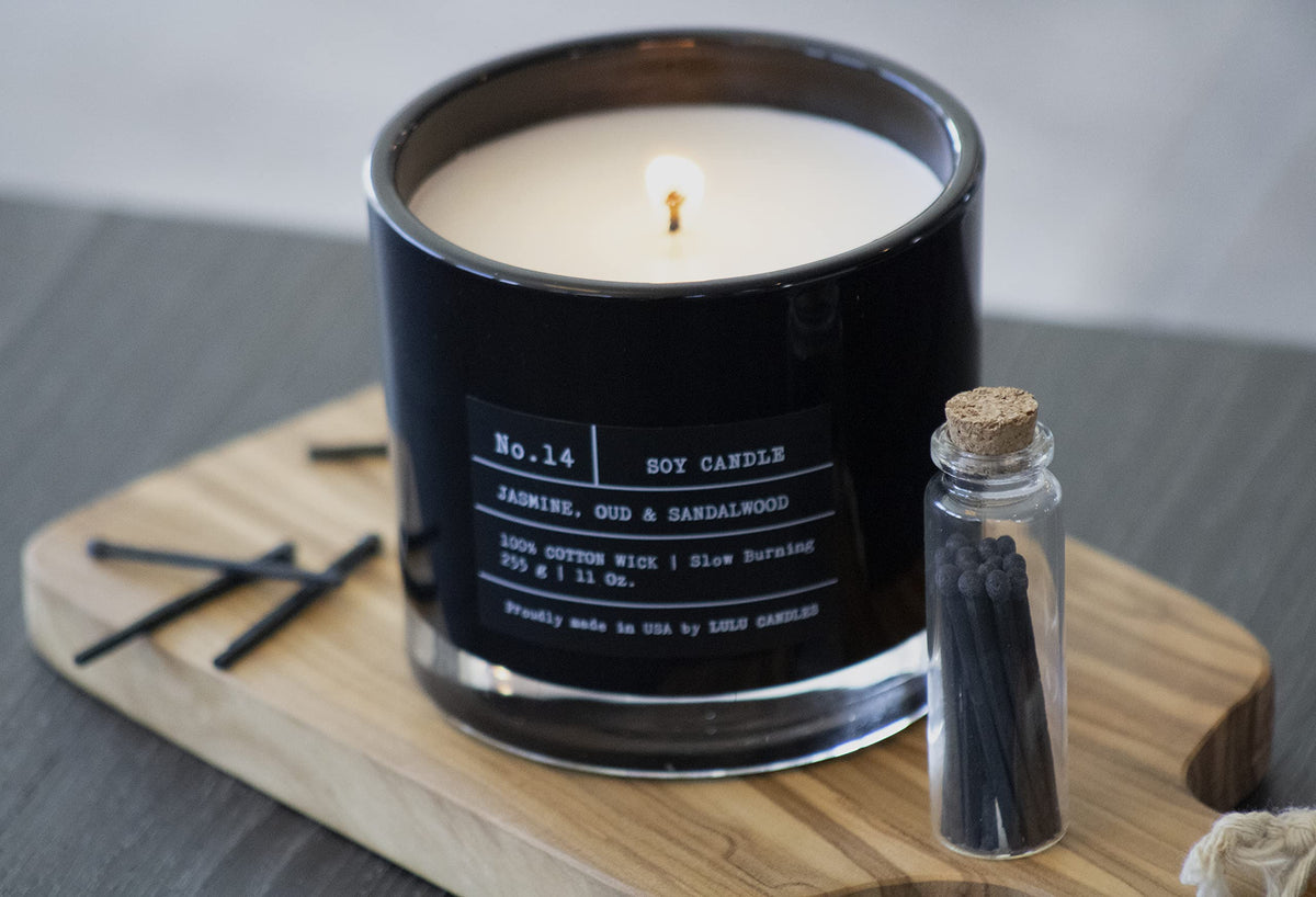 Lulu Candles soy wax jar closeup emphasizing clean burn.