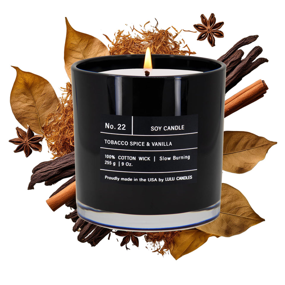 Lulu Candles tobacco-spice-vanilla-jar shows a rich, inviting fragrance for cozy evenings.