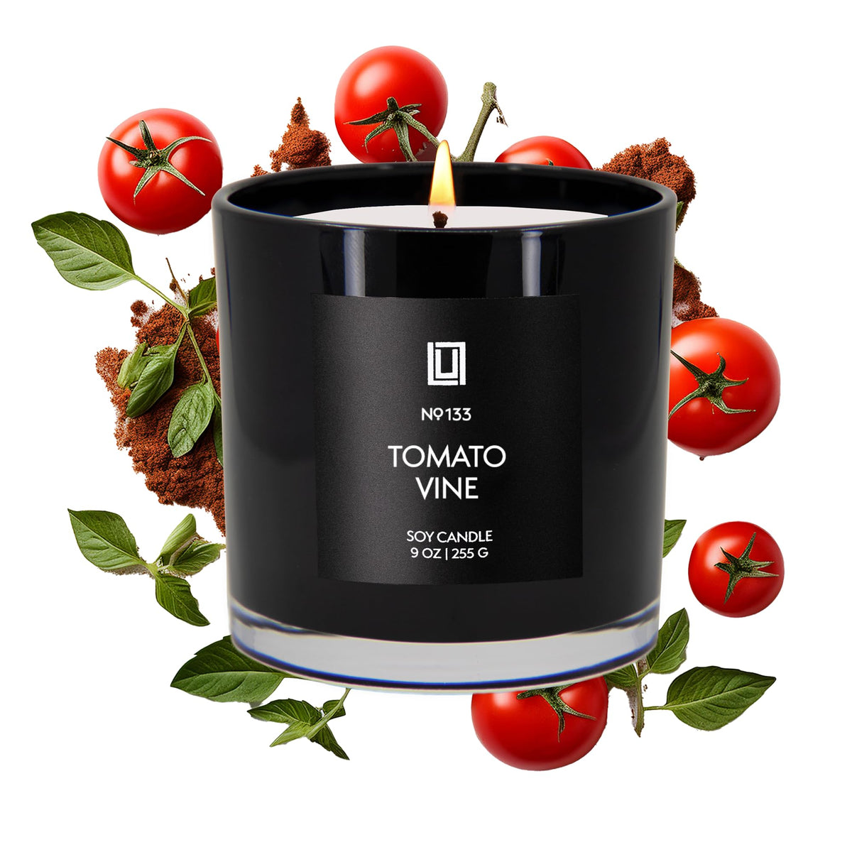 Lulu Candles Tomato & Vine jar label signaling fresh fragrance for any room