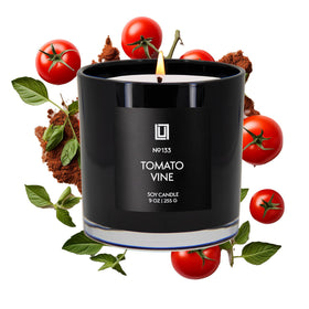 Lulu Candles Tomato & Vine jar label signaling fresh fragrance for any room