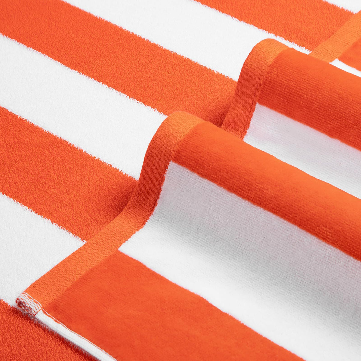 LULUHOME cabana-striped orange towel close-up showing stripes.