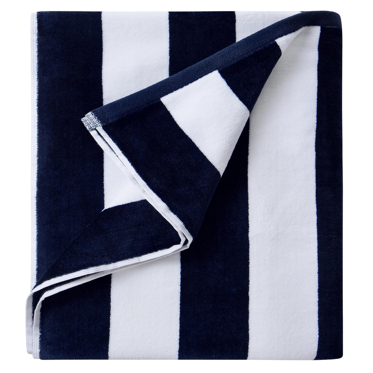 LULUHOME large oversized navy striped beach towel for poolside comfort
