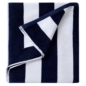 LULUHOME large oversized navy striped beach towel for poolside comfort