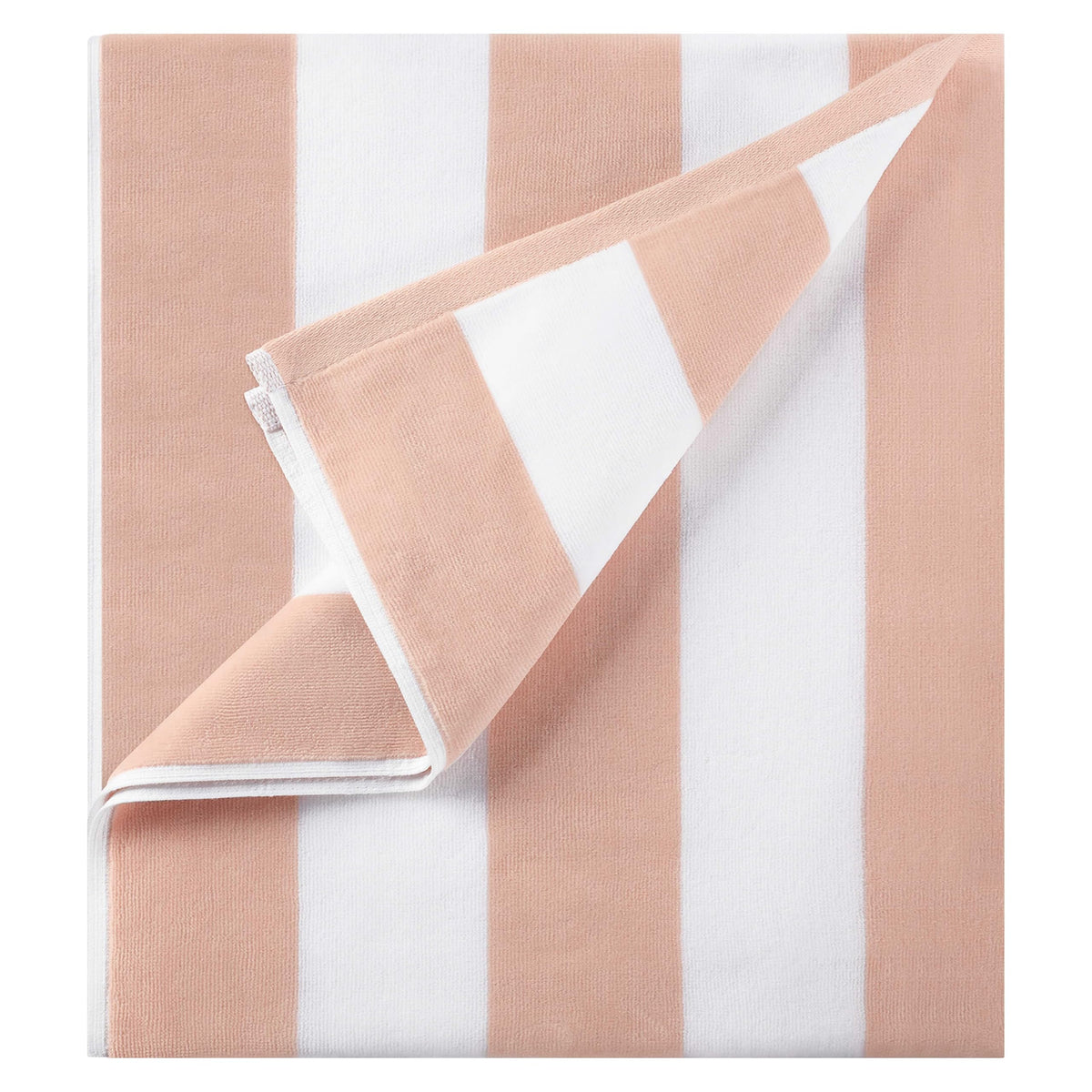 LULUHOME large striped blush towel on sand, ultra-absorbent for quick drying.