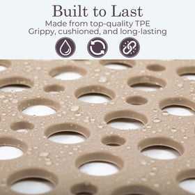 LUMA HOME easy-care beige mat; rinse, hang, or machine wash on gentle cycle