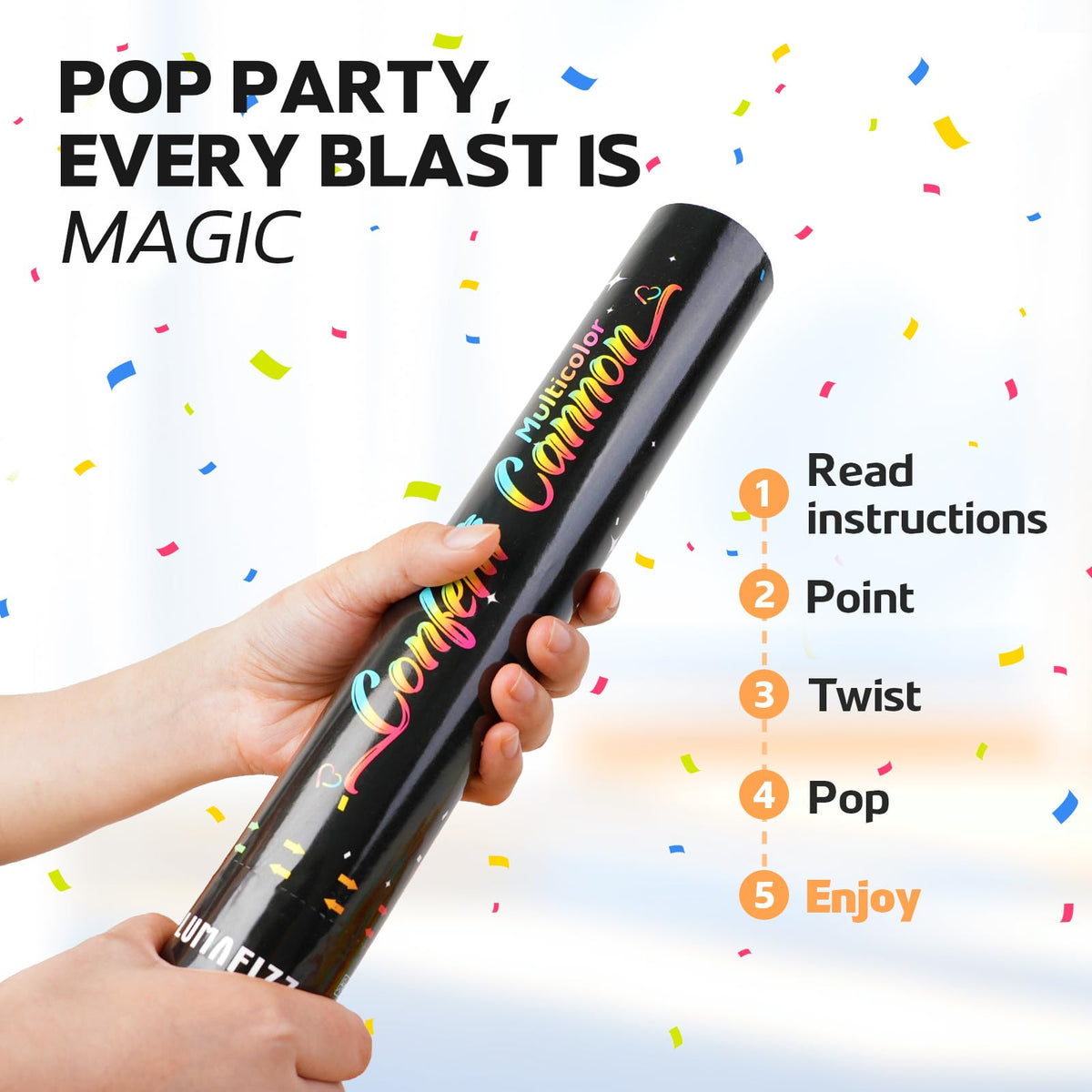 LUMAFIZZ Christmas Eve celebration with bright, colorful confetti accents.