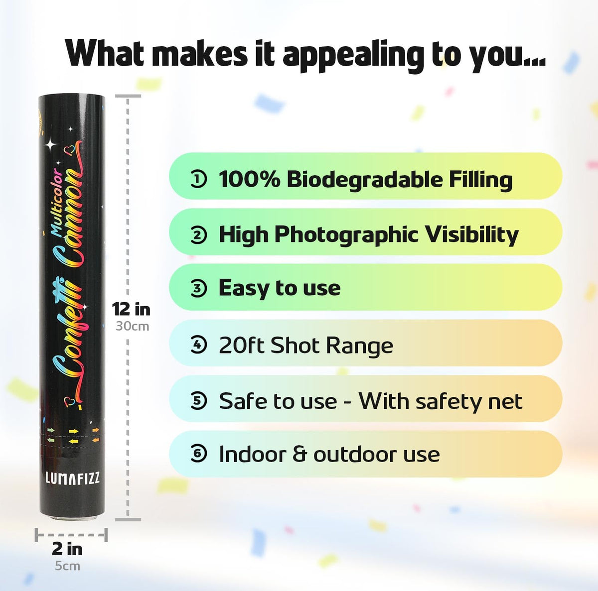 LUMAFIZZ New Year's Eve glow: vivid confetti bursts for festive countdown.