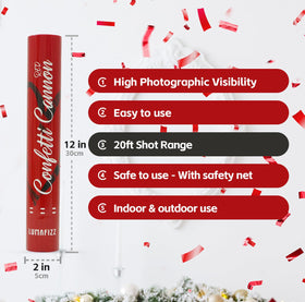 LUMAFIZZ red confetti cannon captures candid moments during celebrations.
