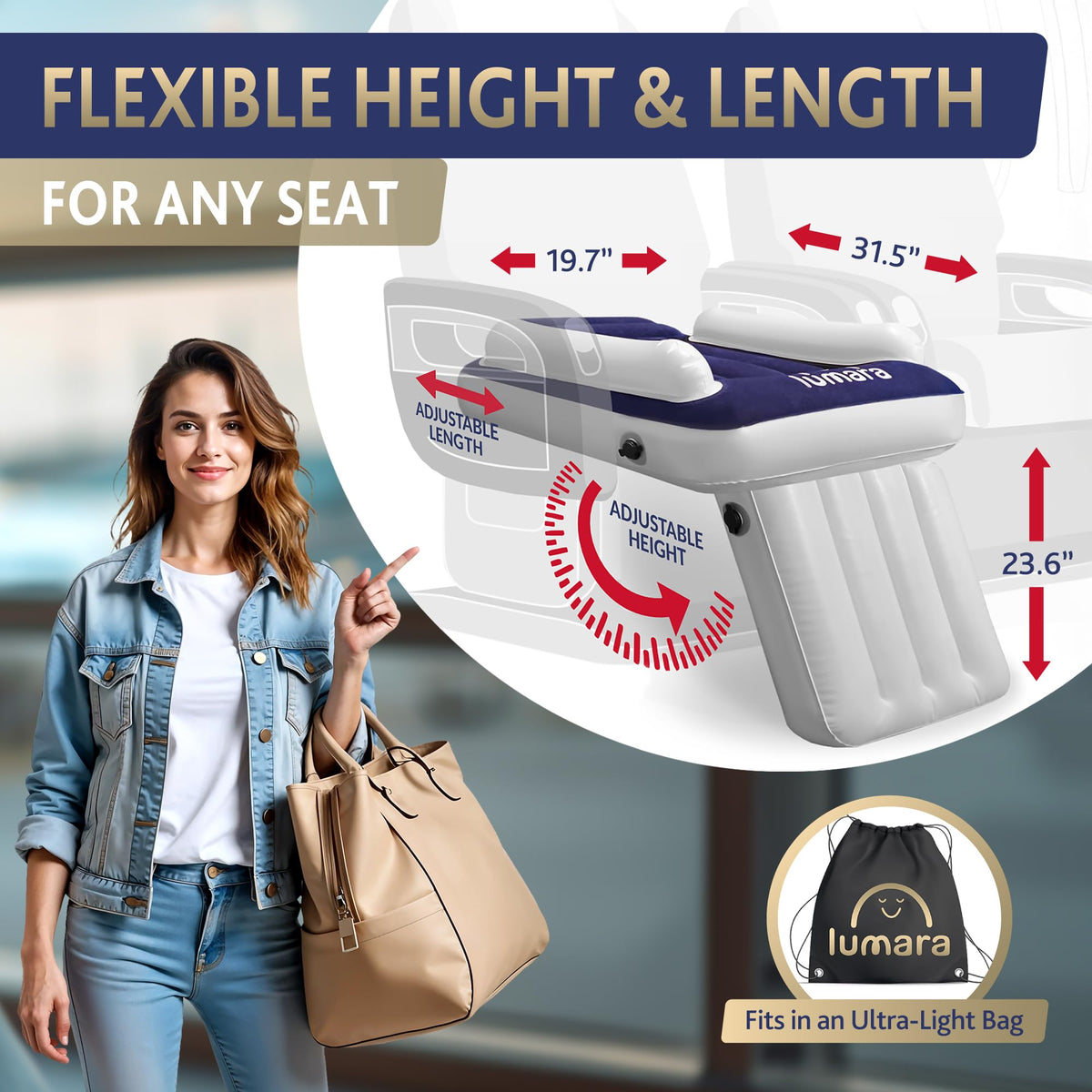 Lumara inflatable neck support adds extra comfort.
