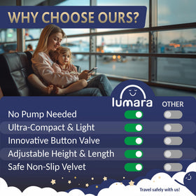 Lumara Premium Toddler Airplane Bed deflate button for quick packing after a flight
