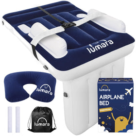 Lumara Premium Toddler Airplane Bed inflation setup for quick, pump-free inflating during flights