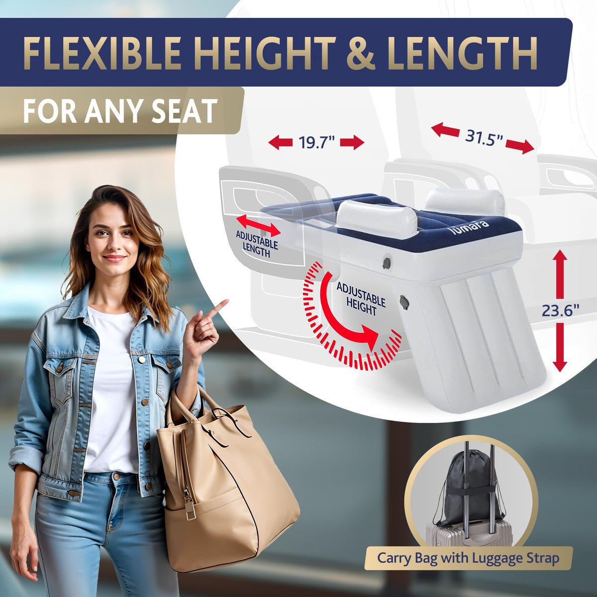 Lumara Premium Toddler Airplane Bed inflatable neck support enhances comfort for sleep on planes