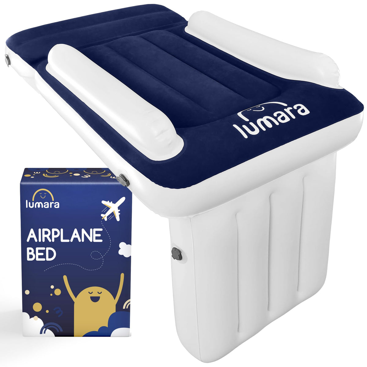 Lumara toddler airplane bed inflated for on-board comfort.
