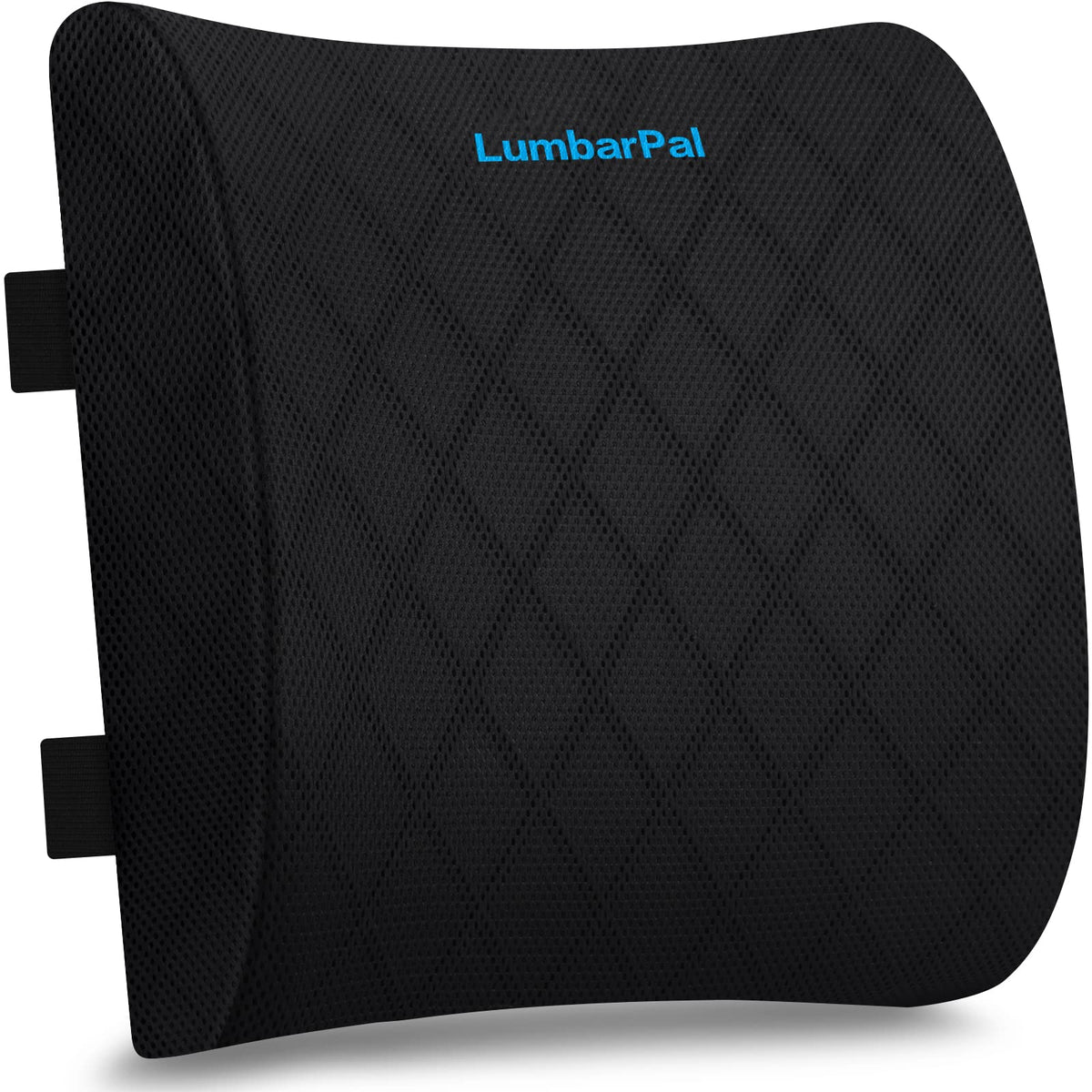 LumbarPal lumbar pillow on an office chair providing targeted lower back support