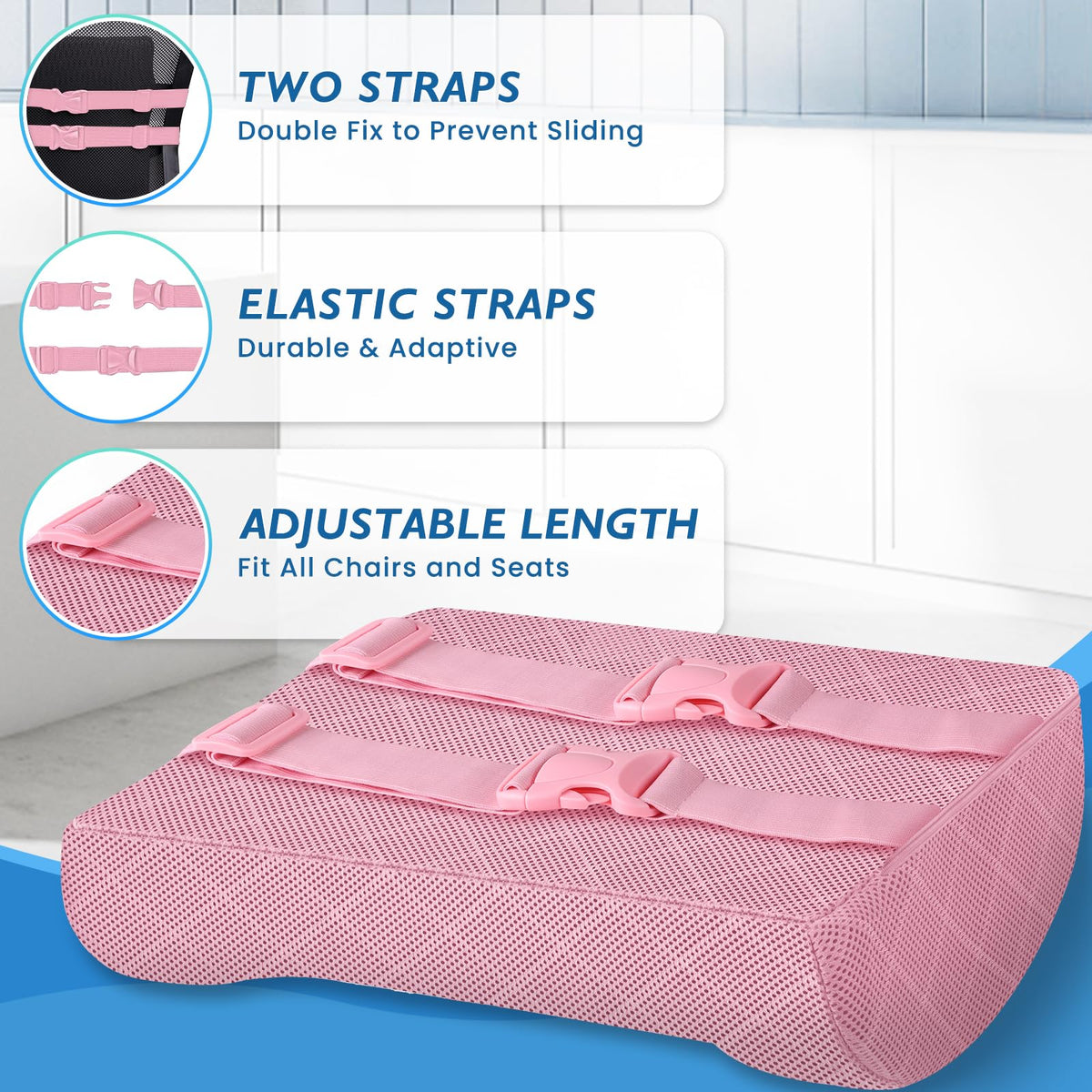 LumbarPal pink breathable mesh cover keeps you cool during long seating