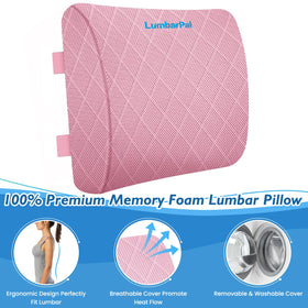 LumbarPal pink memory foam detail showing contouring for personalized back support