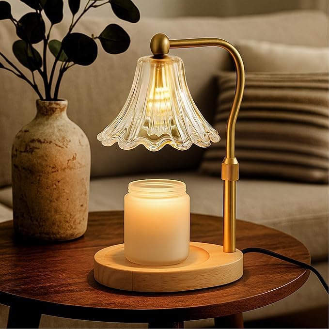 Lumenblush Candle Warmer Lamp magnolia design casts warm ambience.