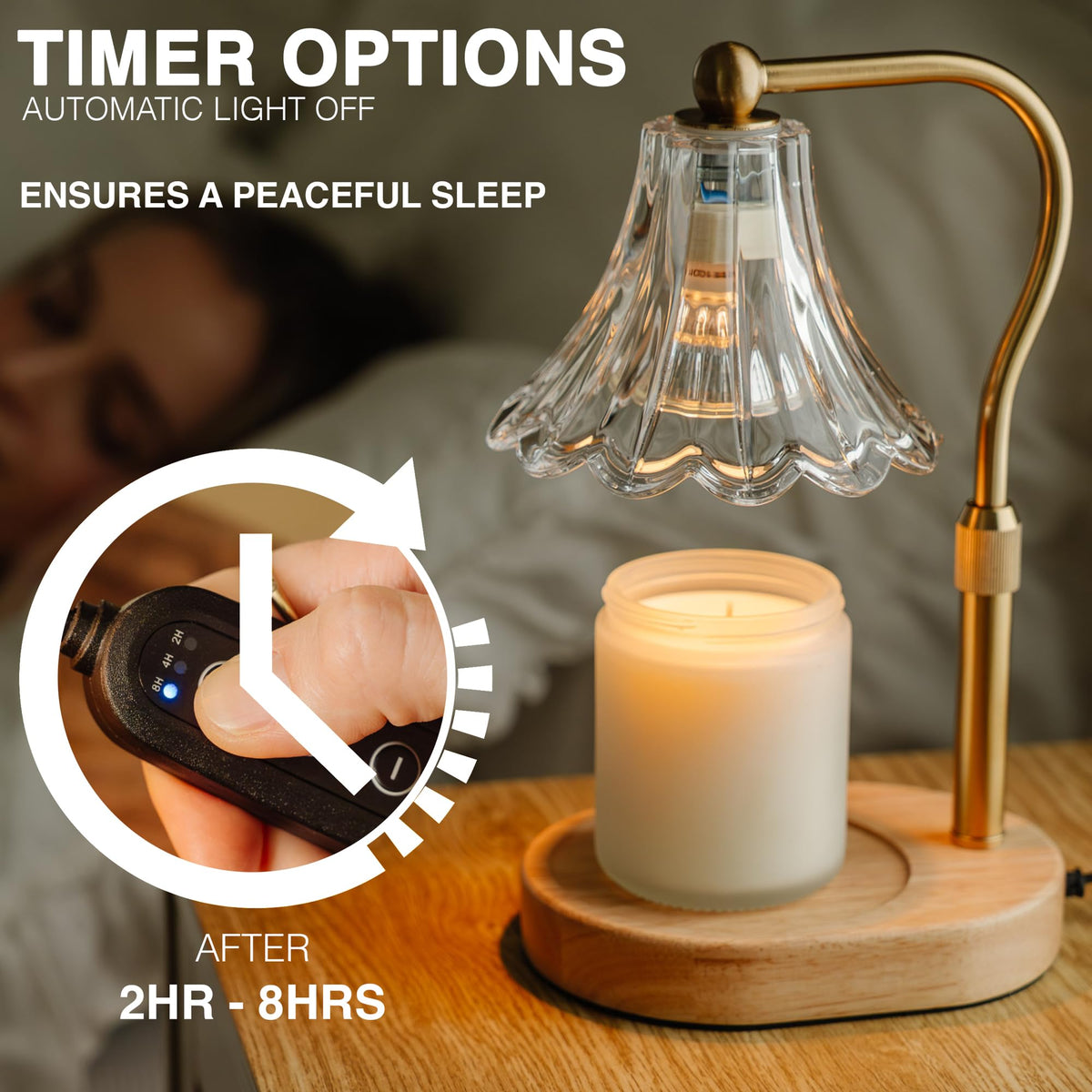 Lumenblush Candle Warmer Lamp timer function enables hands-off operation.