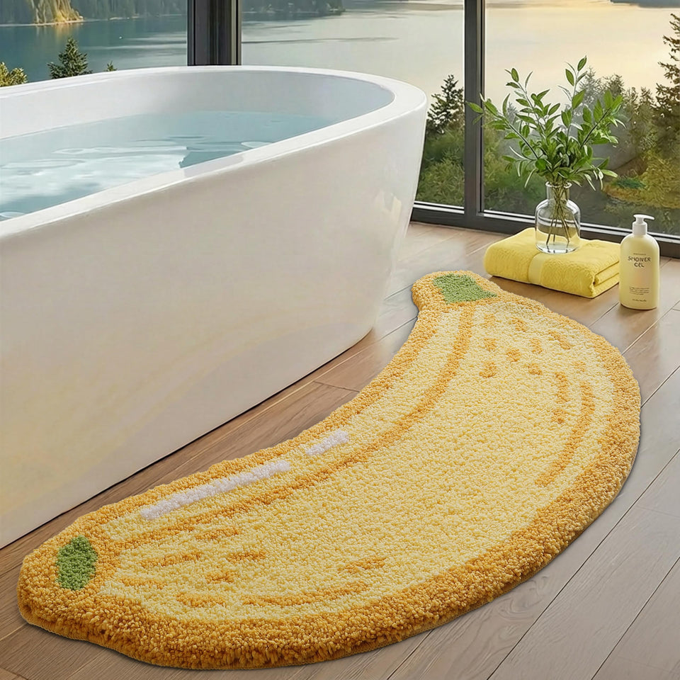 LUMI banana rug closeup shows soft, plush texture for cozy feet.