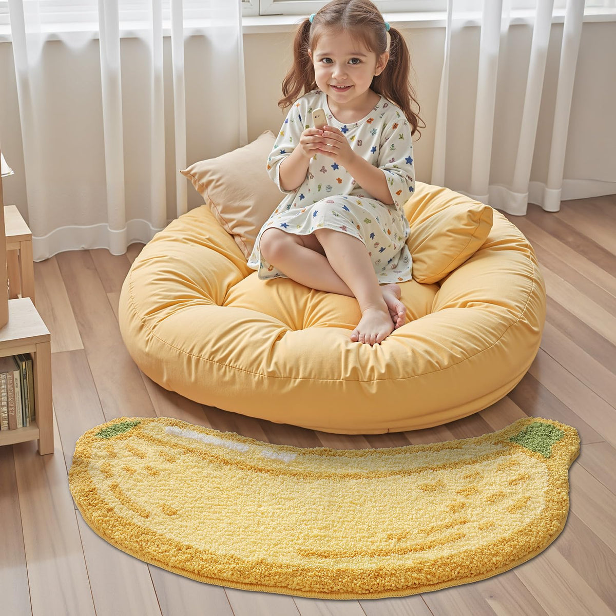 LUMI banana rug machine-washable design makes cleaning simple.