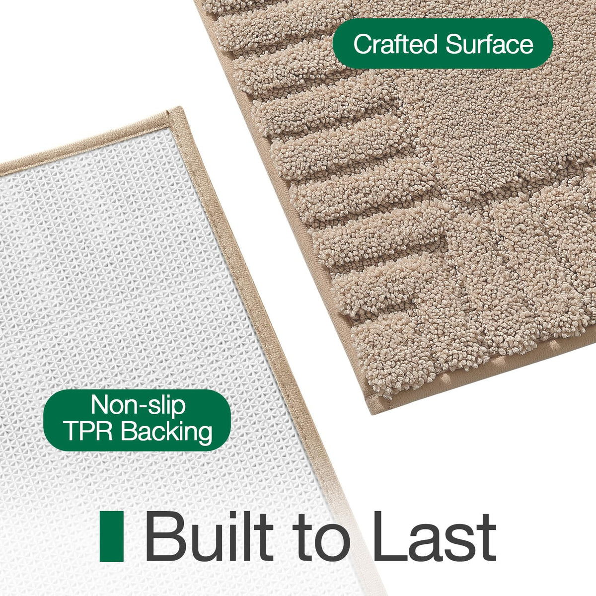 LUMI beige 20x32 bath rug fits tub and shower space.