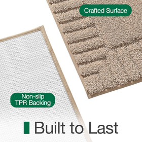 LUMI beige 20x32 bath rug fits tub and shower space.