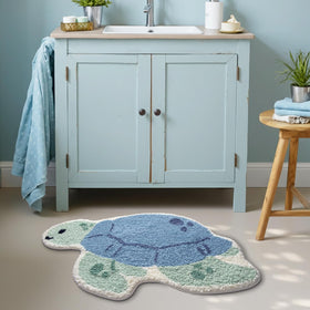 LUMI sea turtle bath rug in cozy blue tones for bathroom decor