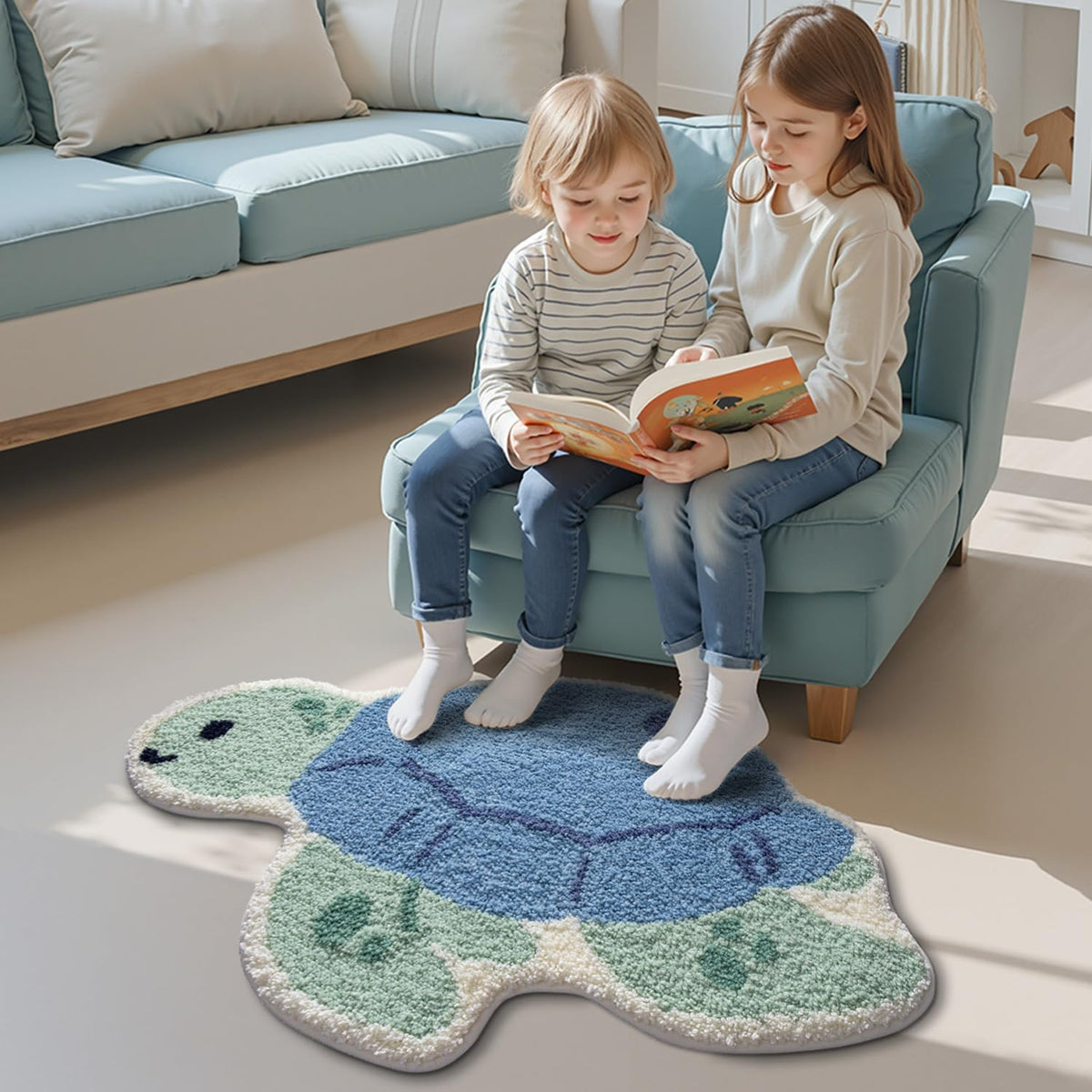 LUMI sea turtle rug being washed in a washing machine