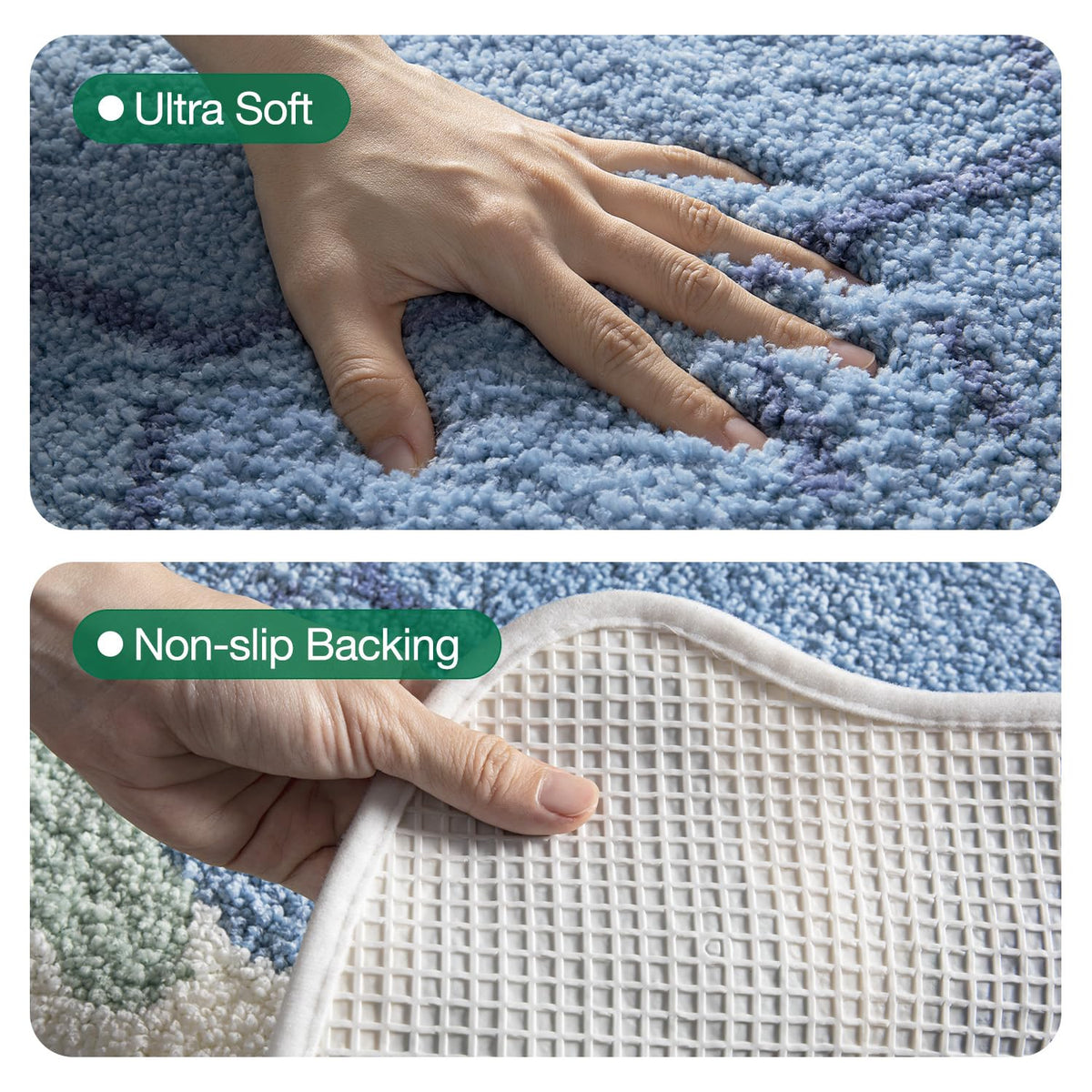 LUMI sea turtle rug on tile floor demonstrating secure placement