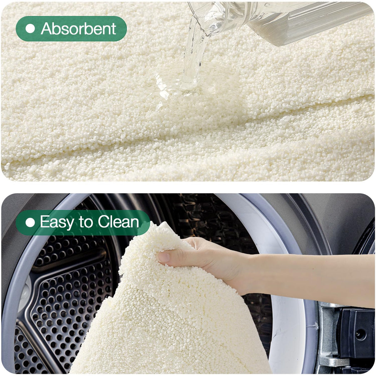 LUMI ivory-white bathroom rug 24x36 complements any decor