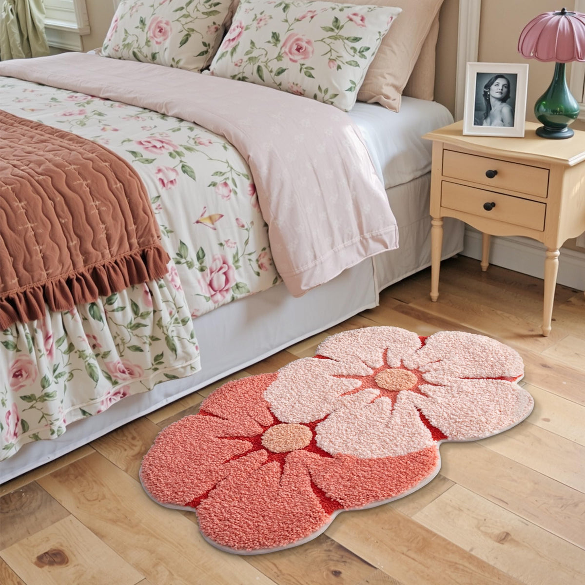 LUMI kid-friendly floral rug adds playful charm to a room.