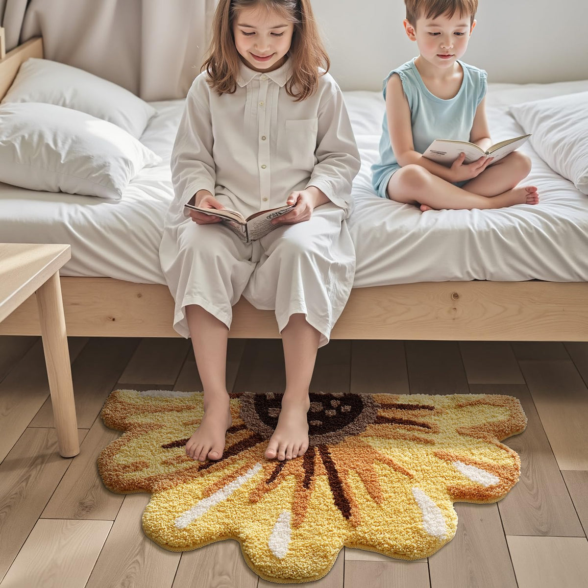LUMI kid-friendly yellow mat adds cheerful decor and quick drying.
