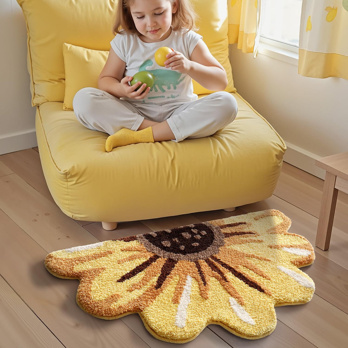 LUMI machine-washable sunflower rug for easy, quick cleaning.