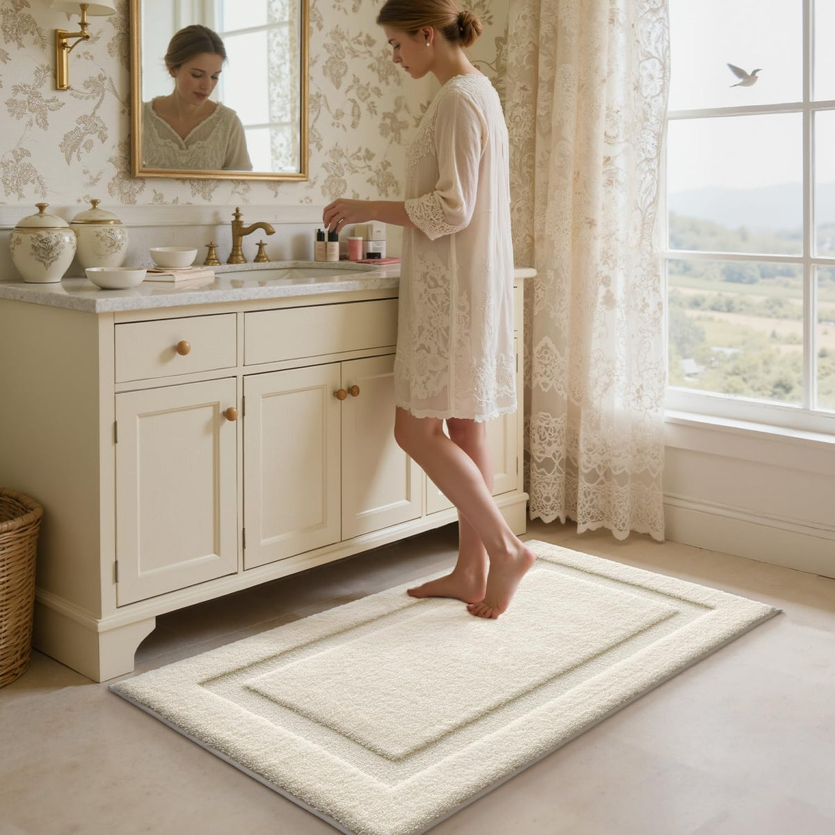 LUMI non-slip backing provides stable footing on tiles