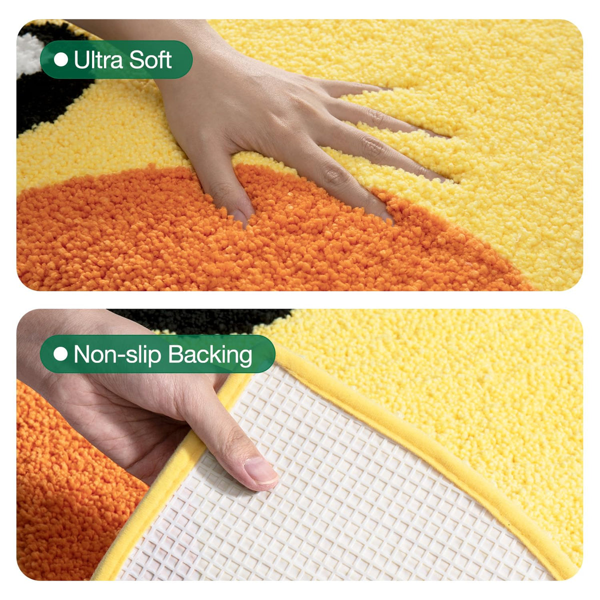 LUMI Non-slip rubber backing helps stable footing.