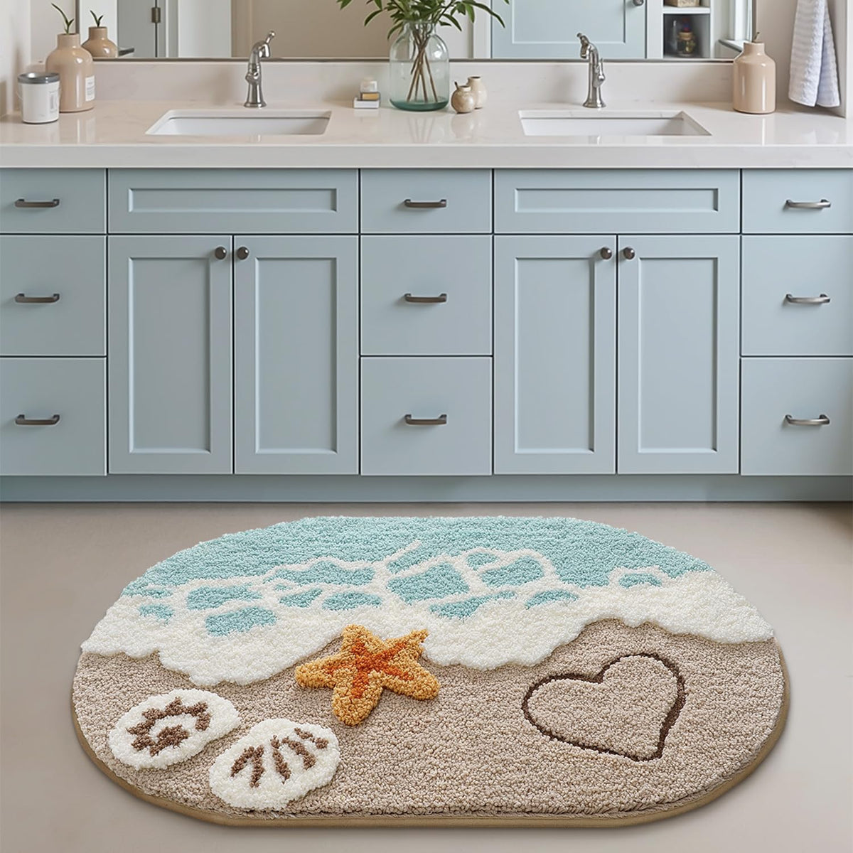 LUMI blue rug at 24x44 inches adds coastal flair