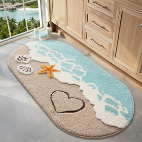 LUMI soft absorbent beach rug in blue ideal for quick moisture absorption by sinks or showers.