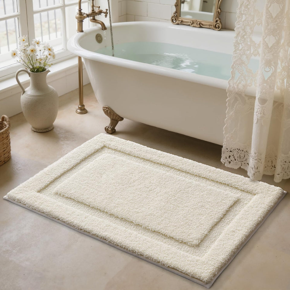 LUMI ultra-soft bath rug with non-slip backing for secure footing on wet floors