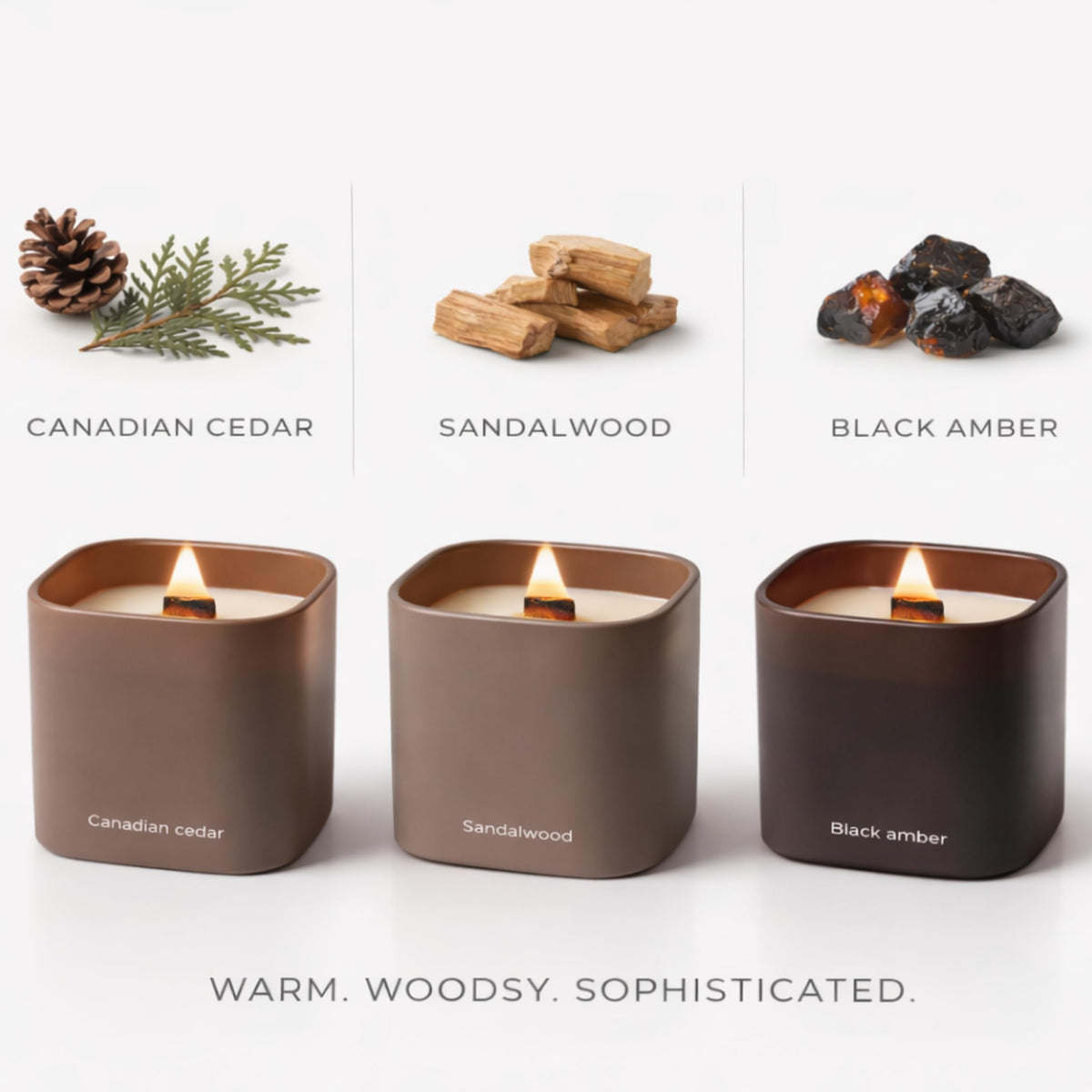 Lumi Brand Dusk to Dawn Black Amber candle with wood wick for a soothing crackle.