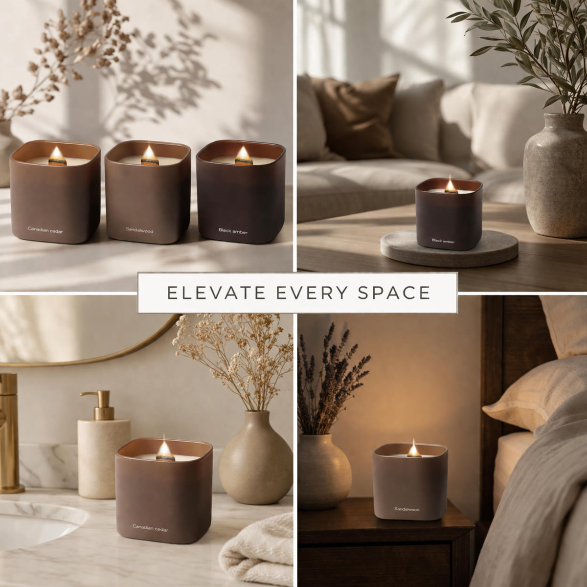 Lumi Brand Dusk to Dawn glass jar candles in a stylish modern décor setting.