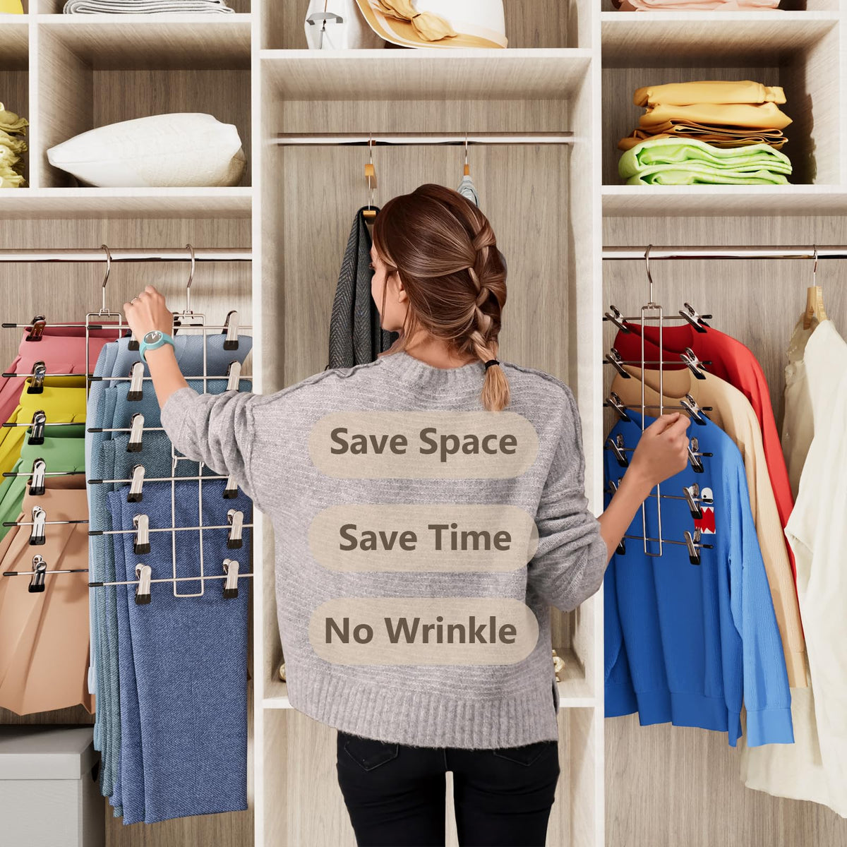 Lumigens foldable clothes hangers save space and simplify closet organization.