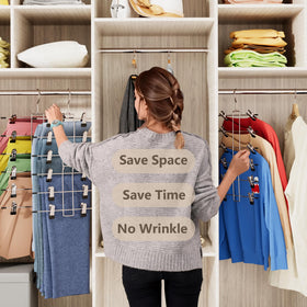 Lumigens foldable clothes hangers save space and simplify closet organization.