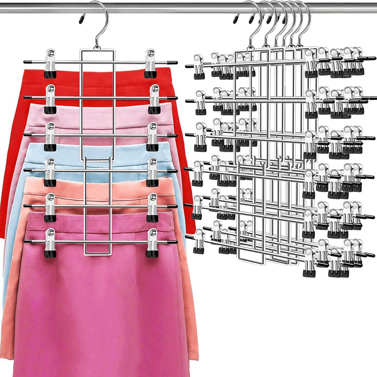 Lumigens pants hangers with clips 6-tier secure grip for skirts and pants.